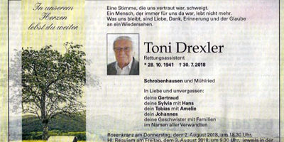 Wir trauern um Toni Drexler