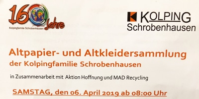 Beitragsbild Spende Kolpingfamilie Schrobenhausen Altpapier und Altkleider Sammlung