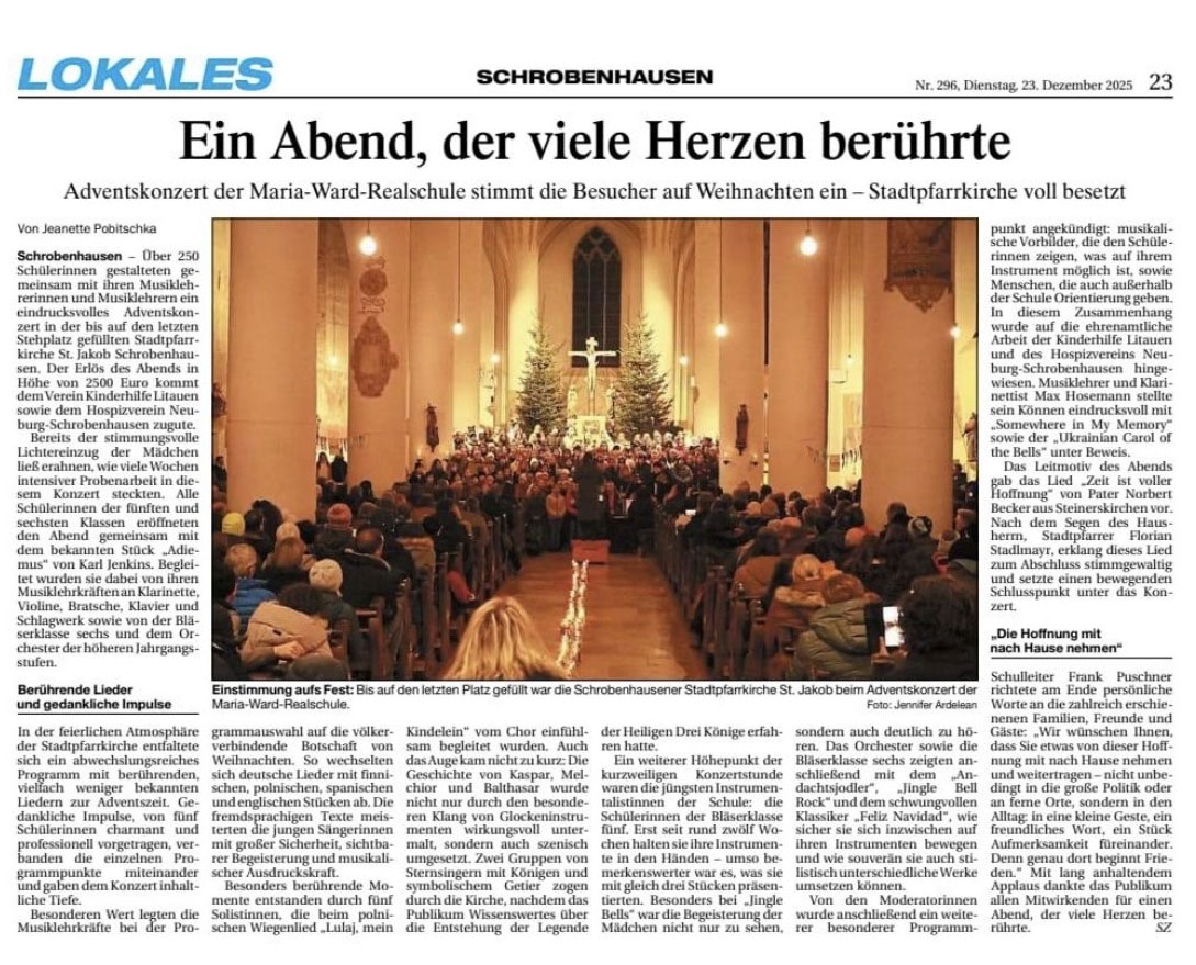 Zeitungsartikel Adventskonzert 2025
