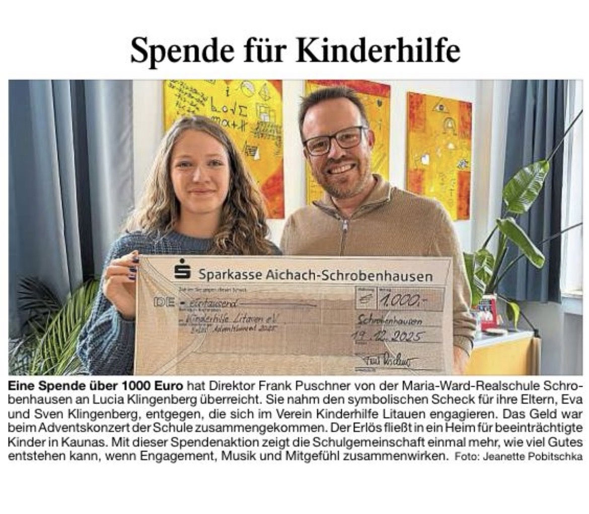 Zeitungsartikel Spendenübergabe 2025