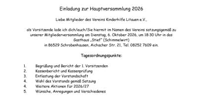 Beitragsbild Mitgliederversammlung mit Wahl des Vorstand am 6. Oktober 2026